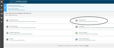 Financial aid section highlighted in blue