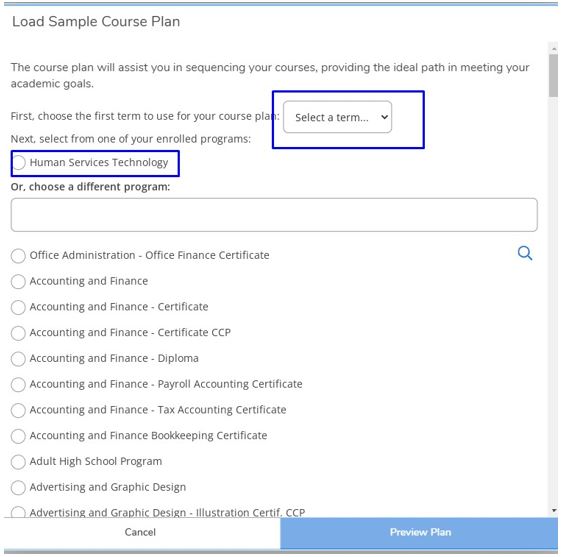 Image of Select a term and Human Services Tech