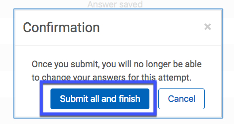 example of the Confirmation screen with Submit all and finish highlighted