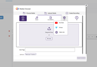upload media with the youtube icon visible