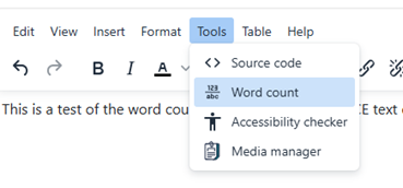 Word Count from Tools drop down