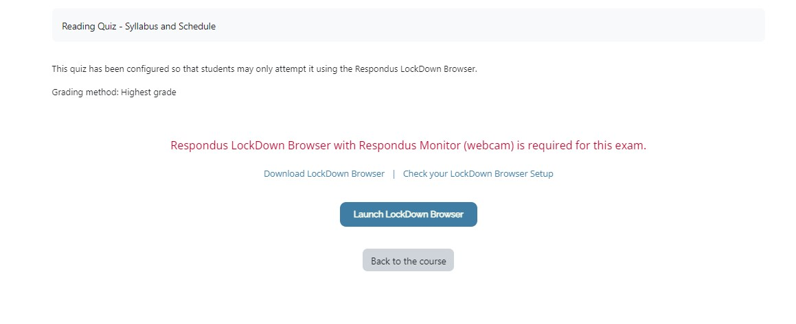 example of the Respondus page showing the confirmation screen
