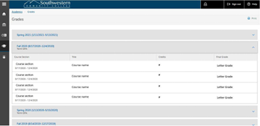Example of an expanded section with grades visible