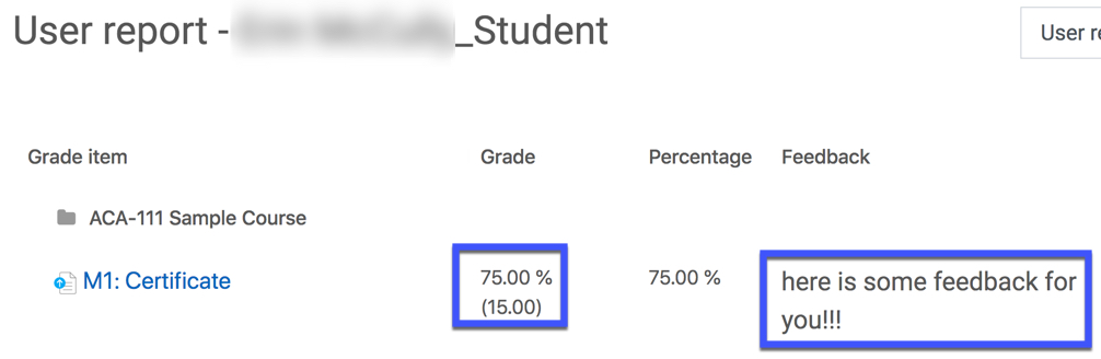 mage of Grades highlighted in blue