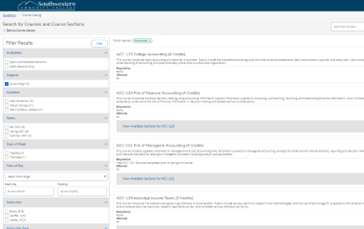 Search For Course screen example