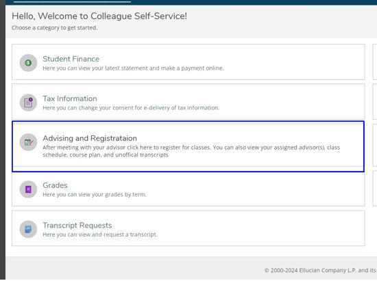 Image of Advising and Registration selected