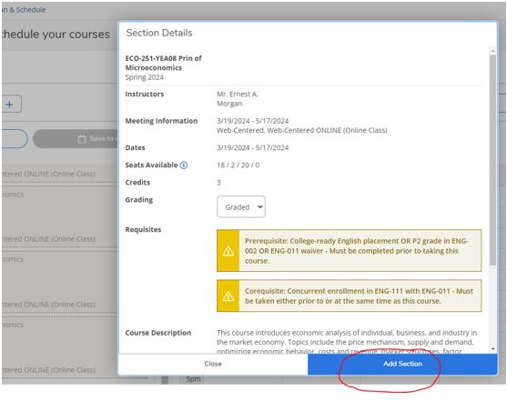 Image of Add Section circled in red