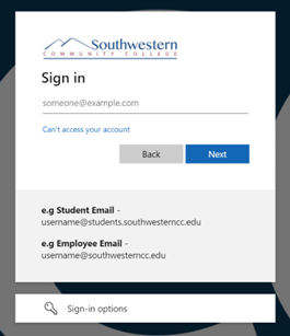 Image of the mySCC login screen