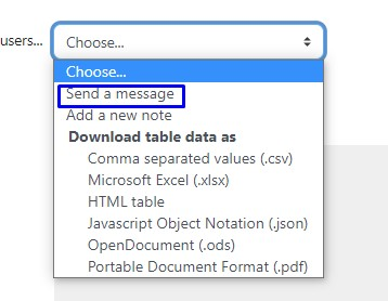 Image of the dropdown with Send a Message highlighted