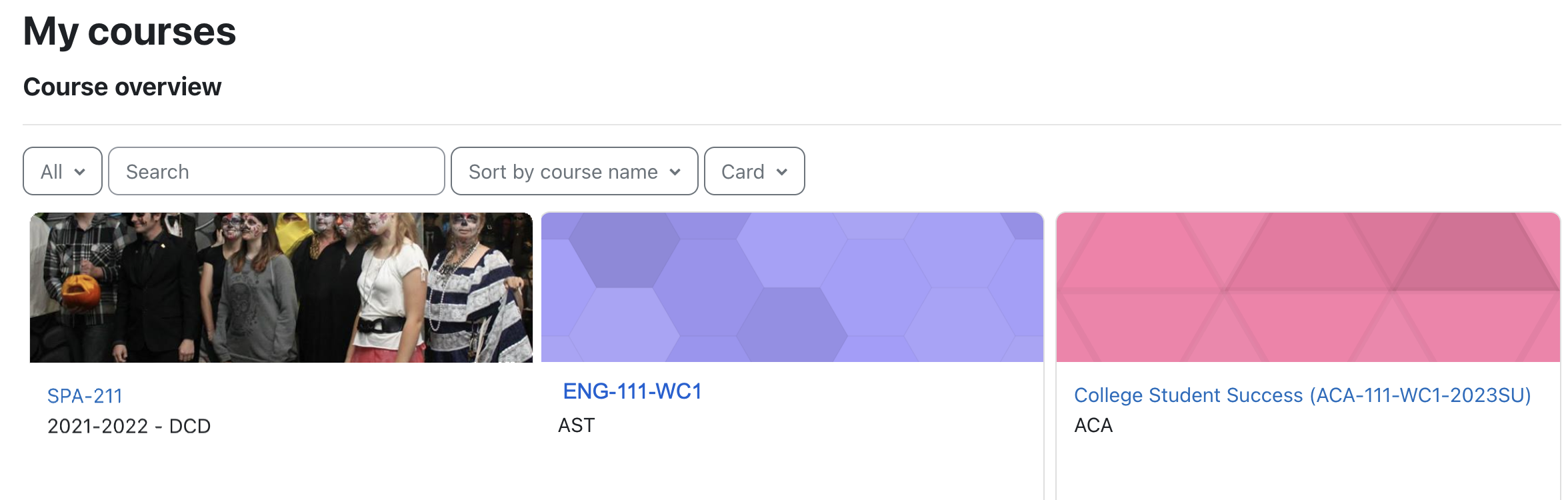 Image of three sample courses