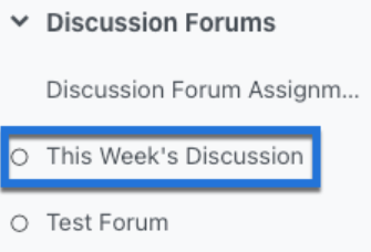 Discussion Forum drop-down, This Week's Discussion highlighted