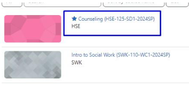 Example course highlighted in blue