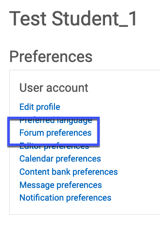Preferences menu with Forum Preferences highlighted