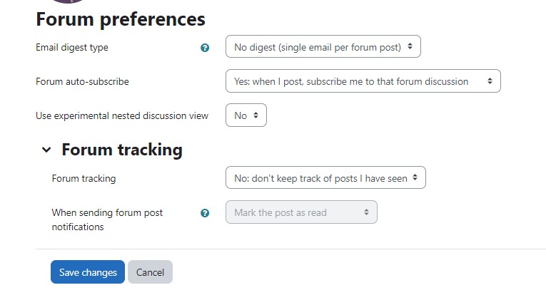 Image of the Forum preferences screen