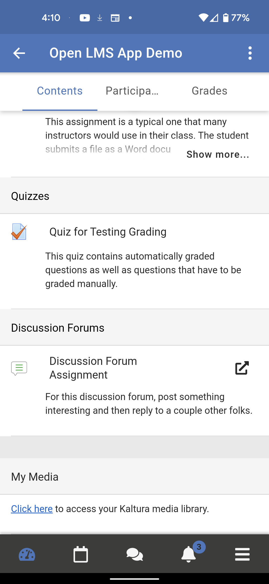 Screenshot of OpenLMS App on example course page