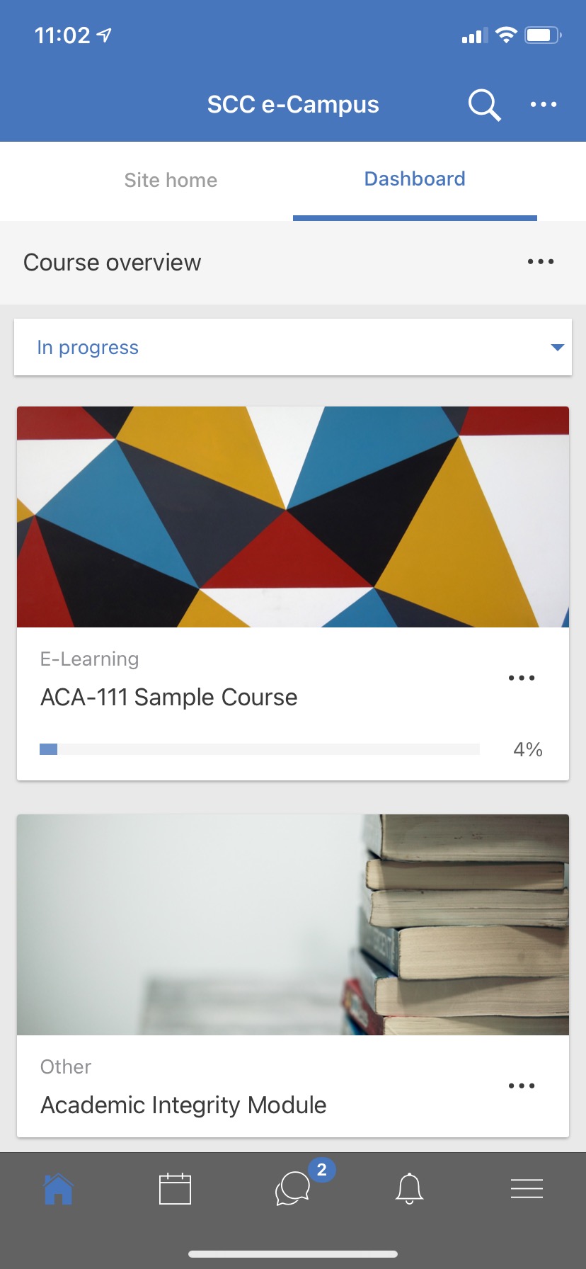 OpenLMS Dashboard showing Courses