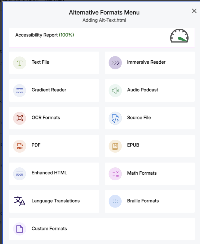 Alternative formats menu