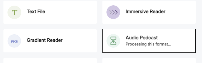 Audio podcast option outlined in blue
