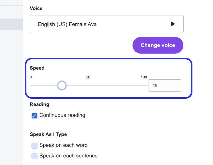 speed selection outlined in blue