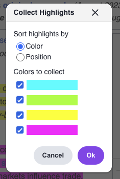 collect highlights dialog box
