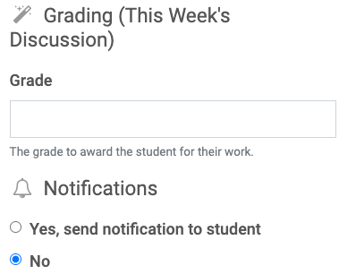 Image of Grade field and Notifications settings.