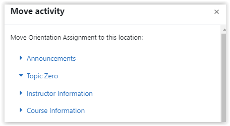 Move Activity screen showing options in course