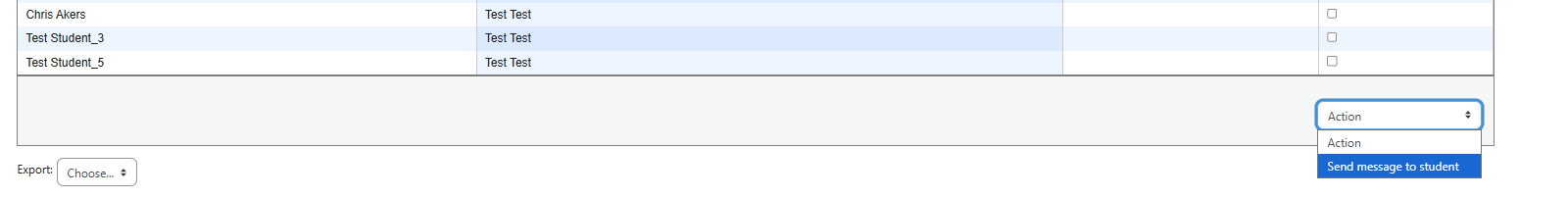Action drop-down with Message highlighted