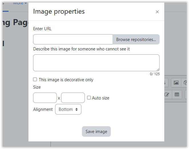 Image properties screen