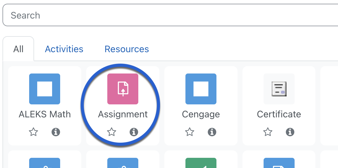 Add resource tab with assignment highlighted