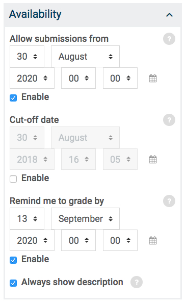 Availability settings for an assignment