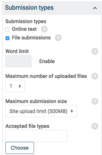 Submission type settings