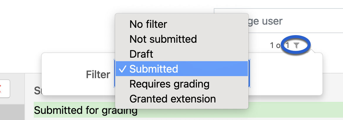 Asignment filter settings