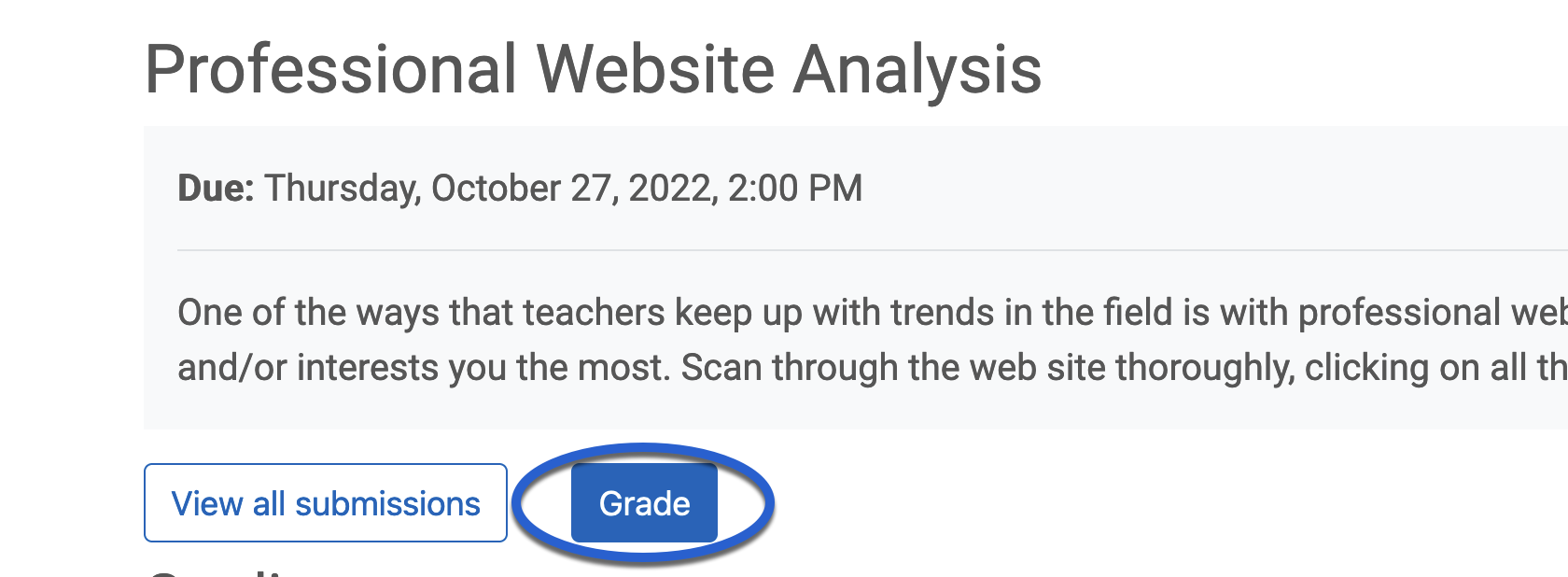 Assignment details with grade button highlighted