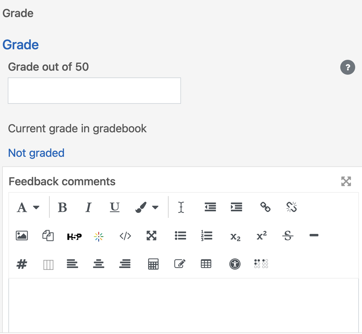 grade and comments field of open grader