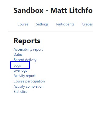 Reports menu with Logs highlighted in blue
