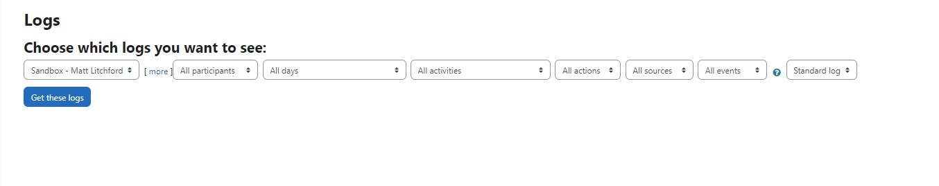 Logs screen with available filter options