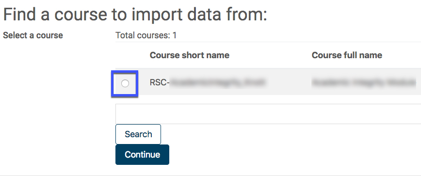 Course list from search function