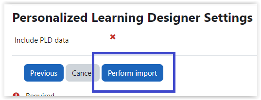 Perform Import buttton highlighted