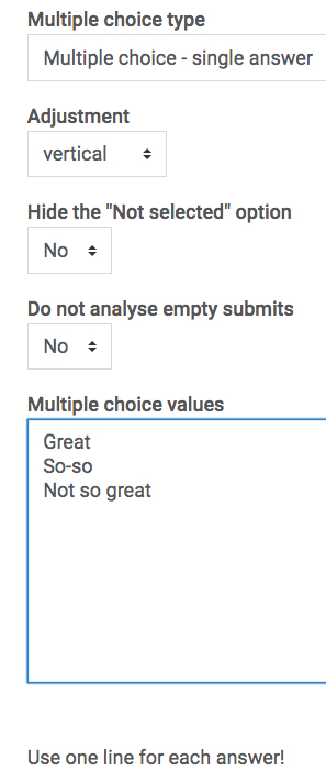 image showing various sample options for feedback