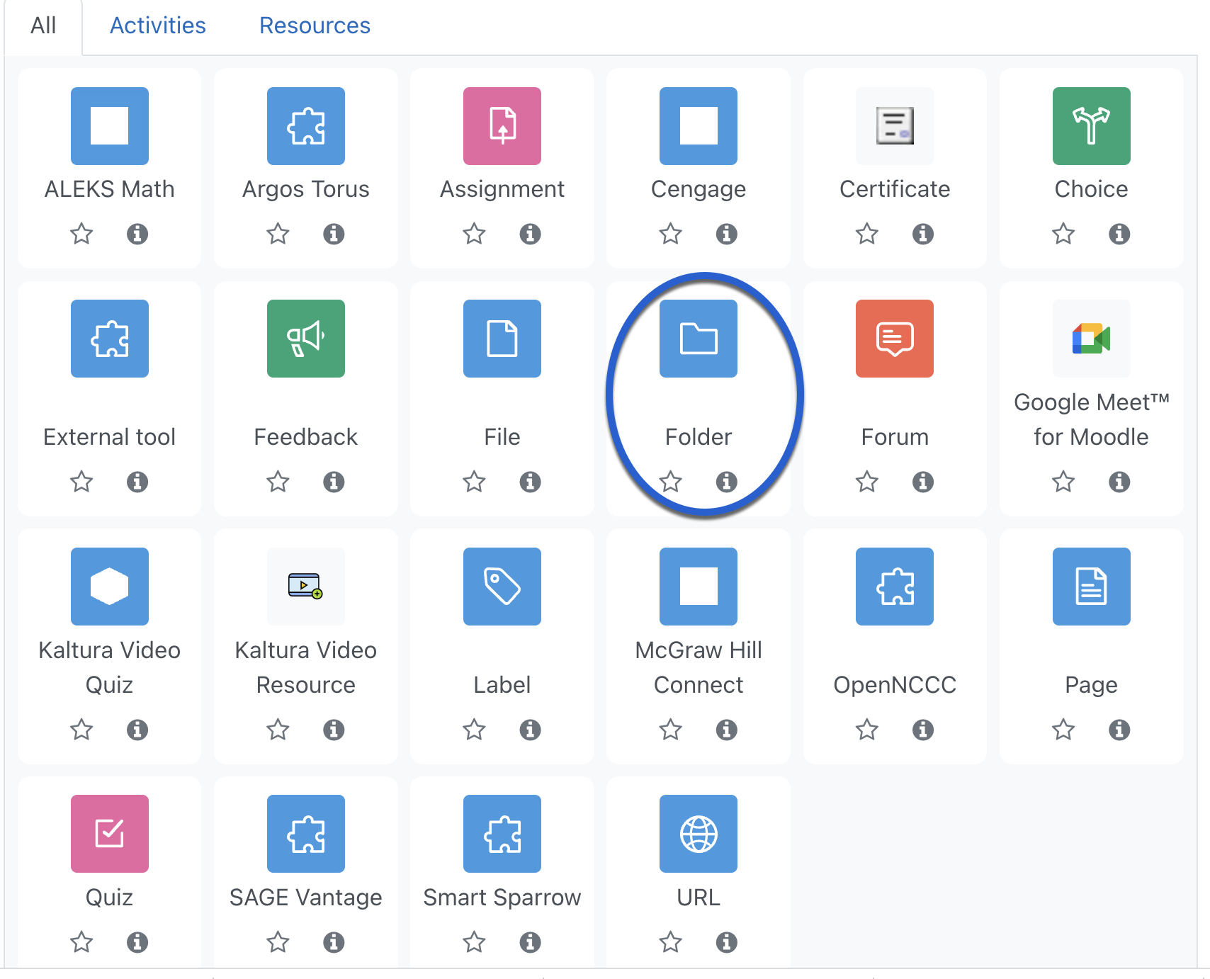Image highlighting Folder in a blue circle