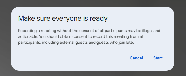 Recording Confirmation message