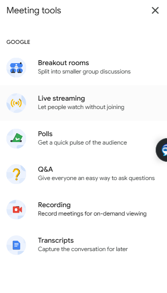 Meeting Tools Menu