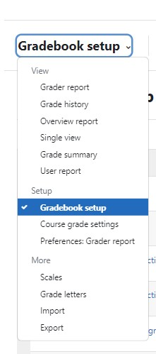 Gradebook setup drop-down with gradebook setup