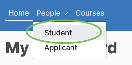 Blue menu with People, then students highlighted