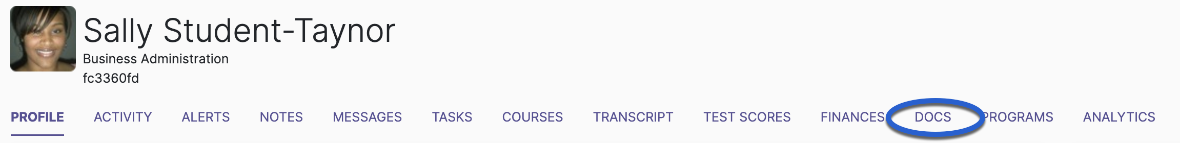 documents tab outlined in blue