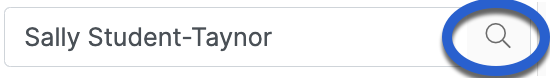 screenshot of student name typed in with blue outline around options and filter