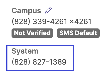 Campus and System numbers, with the system number highlighted in a blue box