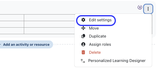 edit settings option outlined in blue