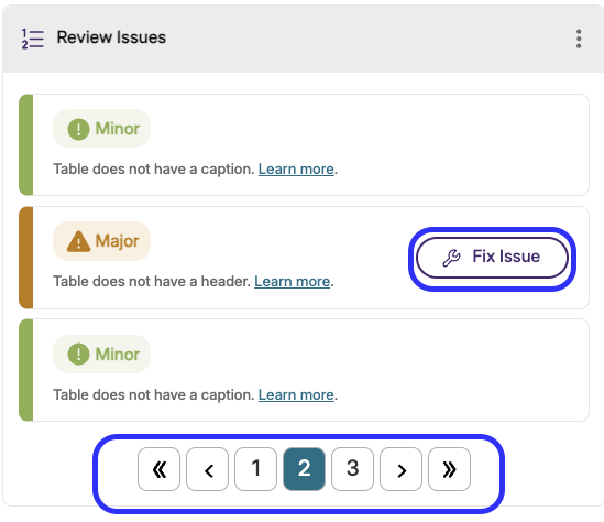 blue outline for fix issue button